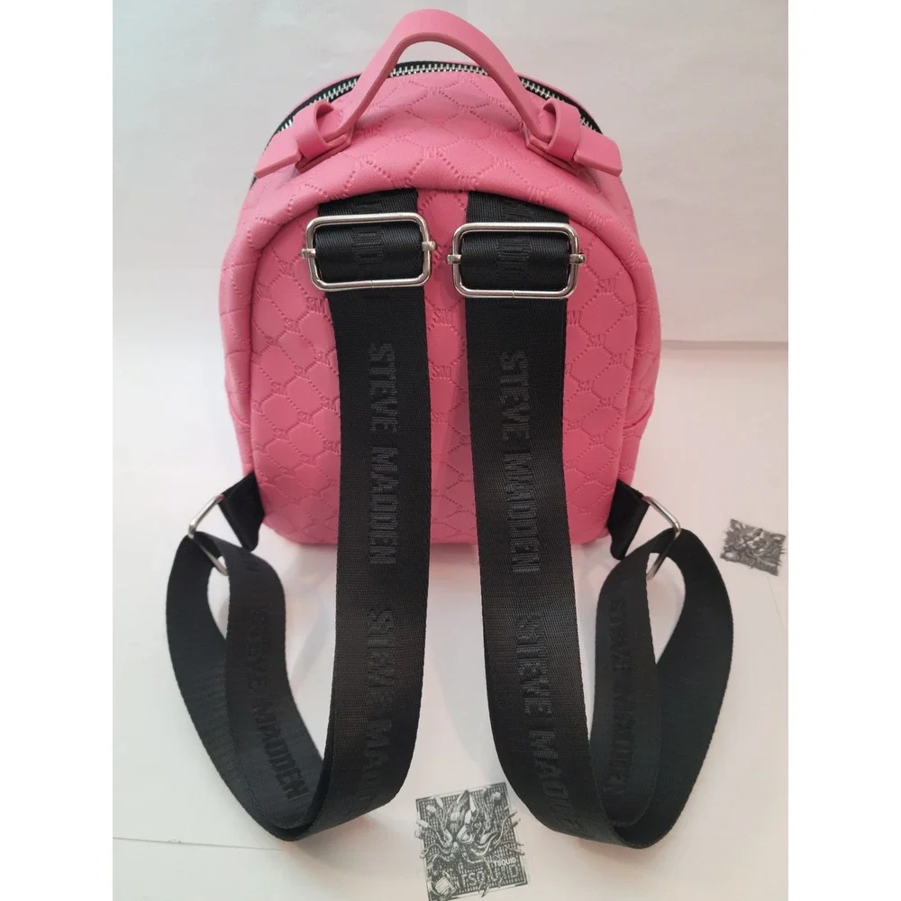 Steve‎ Madden Mini Backpack Women Pink Quilted Monogram Logo Embossed Small Bag